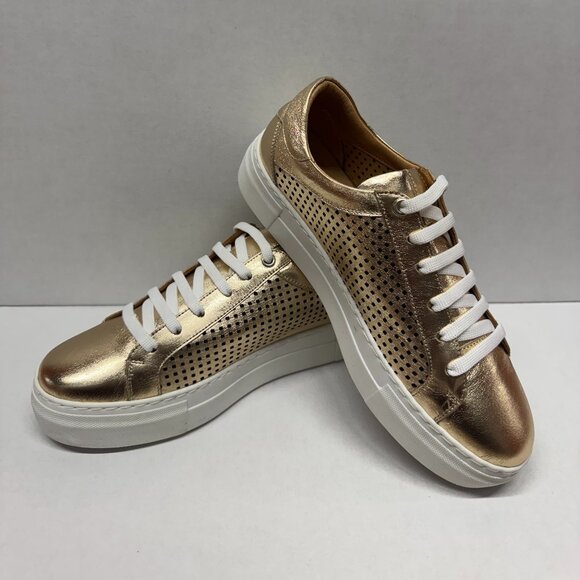 MIZ MOOZ LEATHER PERFORATED CASUAL LACE UP SNEAKERS GOLD 37EU / 7US S-06 - Picture 1 of 3